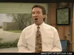 Tim Allen yelling in white shirt