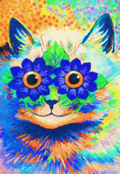 Psychedelic cat with flower eyes