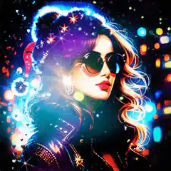 Woman in sunglasses with neon lights