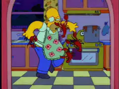 Homer Simpson attacked by crabs