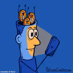 Bitcoin Coaster head exploding with coins