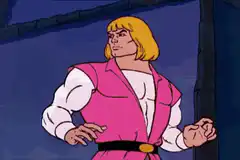 Man in pink vest transforms into He-Man