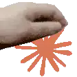 Hand touching orange starburst