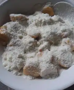 Dumplings coated in flour