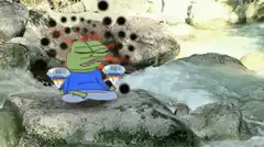 Pepe holding ice cream with black dots