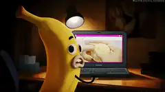 Banana watching laptop video