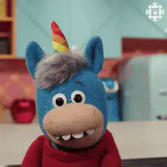 Blue donkey puppet says ahh gum drops