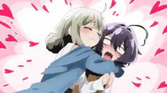 anime girls hugging with hearts