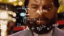 Math equations on man's face