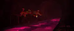 Miners running from pink lava