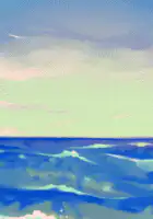 Pink flower over ocean