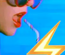 woman drinking with lightning bolt