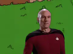 Captain Picard falls through the grass