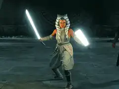 Ahsoka Tano deflects blaster bolts
