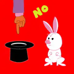Hand pointing at hat and angry rabbit