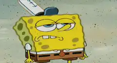 SpongeBob with a knife in his head