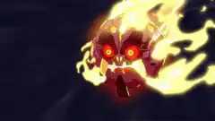 Flaming skull with glowing red eyes