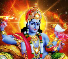 Blue Hindu God Krishna with Conch and Lotus