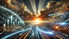futuristic digital highway with rising graphs