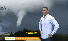 Weatherman reacts to tornado