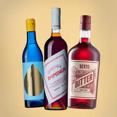Three colorful liquor bottles