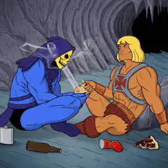 Skeletor and He-Man smoking Bitcoin