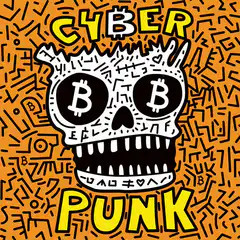 Cyber Punk Bitcoin Skull
