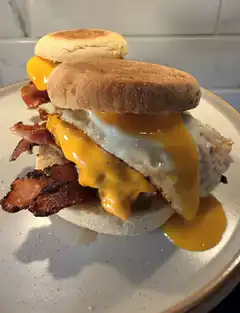 Breakfast sandwich with bacon, egg, and cheese