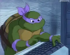 Donatello typing on a computer