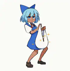 Sanae holding a sparkling bag