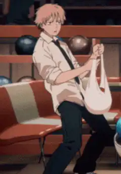 Denji holding a bag at bowling alley