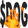 Pixel art fire burns $DOG text