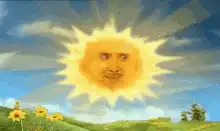 Smiling Sun Setting Over Green Hills