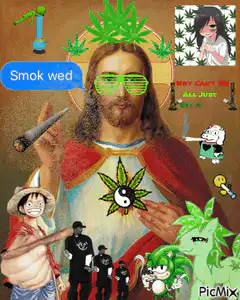 Jesus smoking weed with anime and cartoon characters