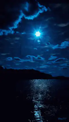 Moon shining over water at night