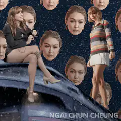 Gigi Hadid and Bella Hadid floating heads collage
