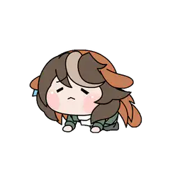 chibi character sitting with annoyed expression