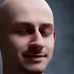 Bald man face melts into blob