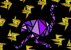 Purple origami cat with yellow origami birds