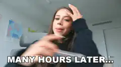 Girl looking at phone many hours later
