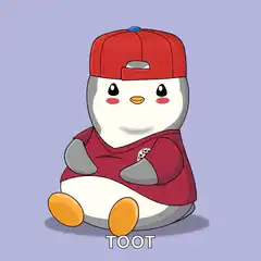 Cute penguin tooting with clouds