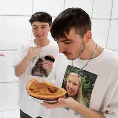 Man eats pie face first