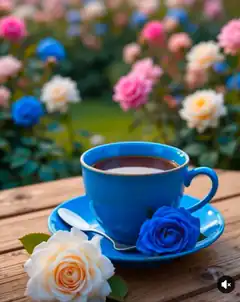 blue coffee cup with roses