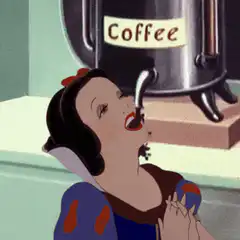 Snow White drinking coffee
