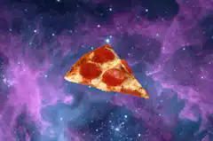 Pepperoni pizza slice in space