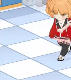 Chibi anime girl walking across room