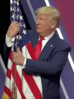 Donald Trump struggling with American flag