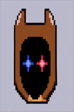 pixel art dog head with glowing eyes