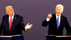 Donald Trump and Joe Biden pixelated explosion