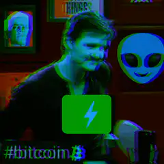 Man holding Bitcoin lightning sign